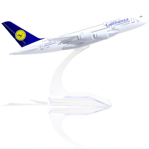 QIYUMOKE 1/400 A380 Metallflugzeugmodell für Lufthansa für Airbus A380 mit Ständer (6 Zoll lang), geeignet für Luftfahrtbegeisterte als Geschenk oder Ausstellungsdekoration von QIYUMOKE