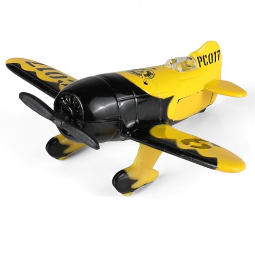 QIYUMOKE 1/83 Gee Bee Wettbewerbsflugzeug gelbes Super-Bumblebee-Spielzeug Legierungsmodell mit Kunststoff, für Maisto- 7 cm großes Miniaturflugzeug für Kinder und Sammler (Luftfahrtgeschenk) von QIYUMOKE