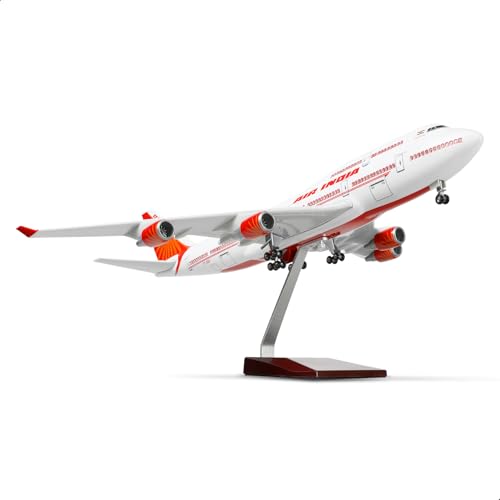 QIYUMOKE 1/160 Air India 747 Large Scale Model Airplane with Stand for Boeing 747-400 Pre-Build Model Plane Kits for Adult (17-inch L) Aviation Enthusiasts Aircraft Gifts or Airplane Collections von QIYUMOKE