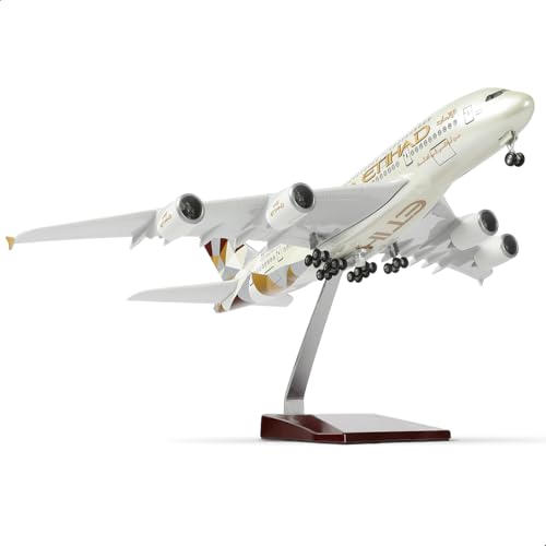QIYUMOKE A380 Modellflugzeug Druckguss Airbus A380 Modell Flugzeug mit Ständer (35,6 cm L), vorgefertigtes Modellbausatz für Erwachsene, Luftfahrt, kreative Geschenke, Tischsammlung Display von QIYUMOKE