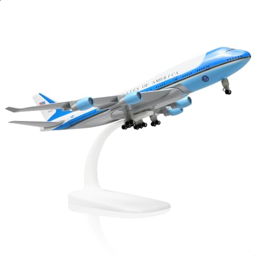 QIYUMOKE Air Force One 1/300 Die-Cast-Metallflugzeug-Flugzeugmodell mit Stand für Boeing747 VC-25A Legierung Modellflugzeug (8,3 Zoll) Geschenke für Luftfahrtbegeisterte, Desktop Displaysammlung von QIYUMOKE