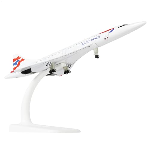 QIYUMOKE Concorde British Airways im Maßstab 1:300 Druckgussmetall Flugzeugmodellbausatz mit Ständer Concorde Modellflugzeug für Erwachsene Luftfahrt Geschenke oder Flugzeuge Souvenirs (7,9-Zoll L) von QIYUMOKE