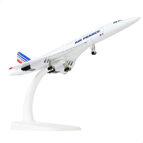 QIYUMOKE Concorde im Maßstab 1/300 für Air France Flugzeugmodellbausatz aus Metalldruckguss mit Ständer Concorde-Modellflugzeug für kreative Schreibtischdekorationen oder Flugzeuggeschenke (7,9 Zoll) von QIYUMOKE