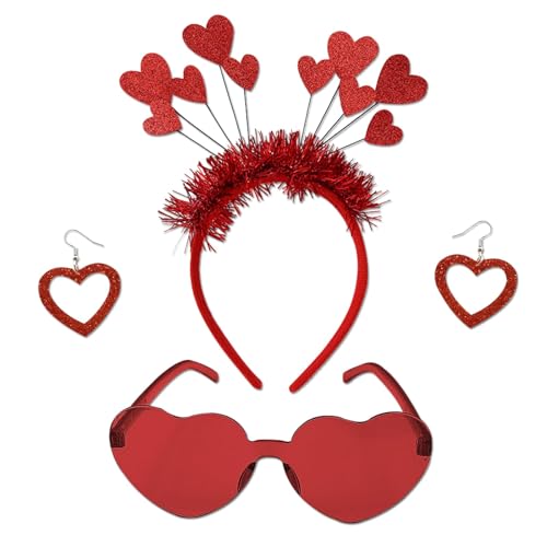 Herz Haarreif, 3 PCS Haarreifen Herzen, Amor Haarreif Damen, Pailletten Herz Stirnband, Amor Kostüm Accessoires mit Herz Stirnband Herzbrille und Herz Ohrringe für Valentinstag, Karneval, Party (B) von QIZHIQIAMY