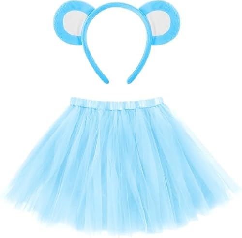 QIZHIQIAMY Bärenohren Haarreif Bären, Chipmunks Ohren Haarreifen und Tütü Rock Bunt Bär Kostüm für Kinder Damen Halloween Karneval Cosplay Bär Kostüm Zubehör (Blau) von QIZHIQIAMY