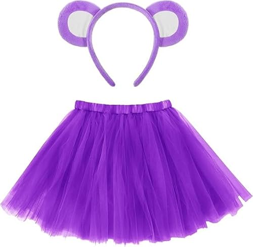 QIZHIQIAMY Bärenohren Haarreif Bären, Chipmunks Ohren Haarreifen und Tütü Rock Bunt Bär Kostüm für Kinder Damen Halloween Karneval Cosplay Bär Kostüm Zubehör (Lila) von QIZHIQIAMY