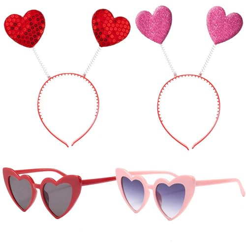 QIZHIQIAMY Herz Haarreif, 4 PCS Haarreifen Herzen, Amor Haarreif Damen, Pailletten Herz Stirnband, Amor Kostüm Accessoires mit 2 Herz Stirnband und 2 Herzbrille für Valentinstag, Karneval, Party (A) QIZHIQIAMY Herz Haarreif, 4 PCS Haarreifen Herzen, Amor Haarreif Damen, Pailletten Herz Stirnband, Amor Kostüm Accessoires mit 2 Herz Stirnband und 2 Herzbrille für Valentinstag, Karneval, Party (A) von QIZHIQIAMY