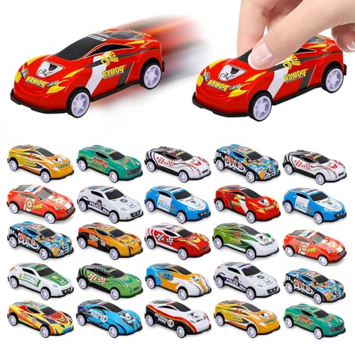QIZHIQIAMY Spielautos Kleine Set 24 Stück Mini Autos Spielzeugautos mit Uhrwerk Spielzeugauto Kleine Metall Zurückziehen Spielzeug Auto für Kinder Wettbewerbsspiele von QIZHIQIAMY