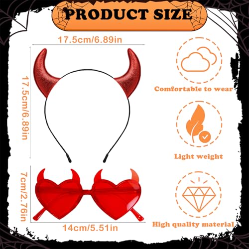 QIZHIQIAMY Teufelshörner Haarreif 2 Stück Teufels Ohren Rot Herz Sonnenbrille Teufel Haarband für Erwachsener Kinder, Halloween, Karneval Kostüm Zubehör QIZHIQIAMY Teufelshörner Haarreif 2 Stück Teufels Ohren Rot Herz Sonnenbrille Teufel Haarband für Erwachsener Kinder, Halloween, Karneval Kostüm Zubehör von QIZHIQIAMY