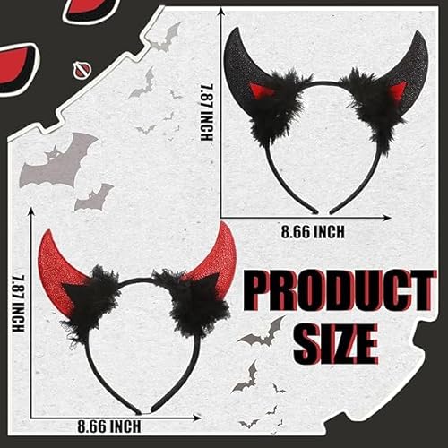 QIZHIQIAMY Teufelshörner Halloween 2 Stück Teufel Hörner Haarreif Rot Schwarz Devil Horns Teufelsohren Haarreif für Halloween Teufel Ohren Kostüm Accessoire (Plüsch-Stil) von QIZHIQIAMY