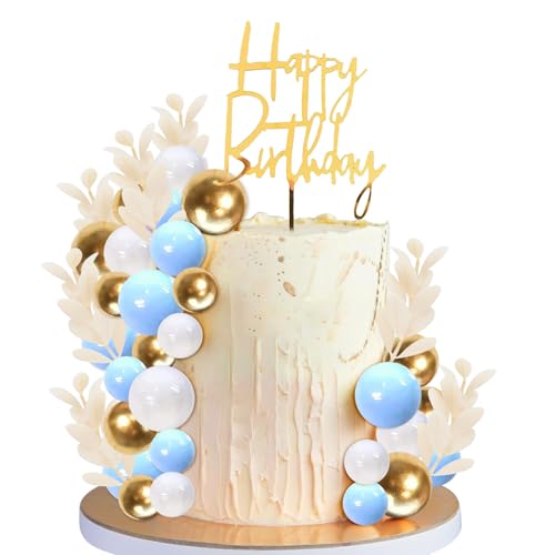 Torten Deko Kugeln, 50 PCS Kugel Cake Topper, Kuchen Dekoration Kugel, Boho Tortendeko Kugeln, Ball Kuchen Dekoration, Cake Topper Geburtstag für Hochzeiten, Feste, Babypartys (Blau) von QIZHIQIAMY