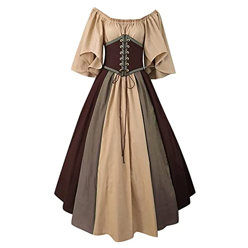 Damen Halloween Gothic Viktorianisches Kleid Vintage Renaissance Cosplay Kostüm mit Schnürdesign Steampunk Mittelalter Fee Outfit für Erwachsene Party Bauer Irische Prinzessin Kleidung (#01 Braun, M) Damen Halloween Gothic Viktorianisches Kleid Vintage Renaissance Cosplay Kostüm mit Schnürdesign Steampunk Mittelalter Fee Outfit für Erwachsene Party Bauer Irische Prinzessin Kleidung (#01 Braun, M) von QJIRZB