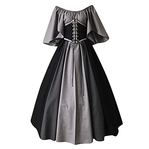 Damen Halloween Gothic Viktorianisches Kleid Vintage Renaissance Cosplay Kostüm mit Schnürdesign Steampunk Mittelalter Fee Outfit für Erwachsene Party Bauer Irische Prinzessin Kleidung (#02 Black, L) Damen Halloween Gothic Viktorianisches Kleid Vintage Renaissance Cosplay Kostüm mit Schnürdesign Steampunk Mittelalter Fee Outfit für Erwachsene Party Bauer Irische Prinzessin Kleidung (#02 Black, L) von QJIRZB