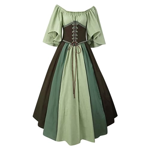 Damen Halloween Gothic Viktorianisches Kleid Vintage Renaissance Cosplay Kostüm mit Schnürdesign Steampunk Mittelalter Fee Outfit für Erwachsene Party Bauer Irische Prinzessin Kleidung (#02 Green, L) Damen Halloween Gothic Viktorianisches Kleid Vintage Renaissance Cosplay Kostüm mit Schnürdesign Steampunk Mittelalter Fee Outfit für Erwachsene Party Bauer Irische Prinzessin Kleidung (#02 Green, L) von QJIRZB