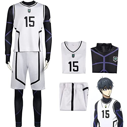 QJIRZB Blue Lock Fußballtrikot-Set für Teenager und Erwachsene, Isagi Yoichi, Anime, Fußball-Trainingstrikot-Set, Anime, Cosplay, Sportkostüm (Weiß 15, XXL) von QJIRZB