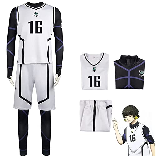 QJIRZB Blue Lock Fußballtrikot-Set für Teenager und Erwachsene, Isagi Yoichi, Anime, Fußball-Trainingstrikot-Set, Anime, Cosplay, Sportkostüm (Weiß 16, XL) von QJIRZB