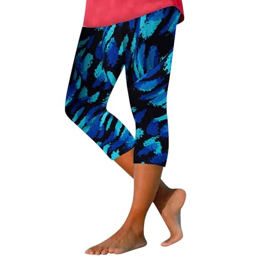 QJIRZB Caprihose für Damen, 3/4-Größe, Bauchkontrolle, Buttery, Stretch, kurze Leggings mit Taschen, atmungsaktiv, Activewear (Blau, Größe 3XL) von QJIRZB