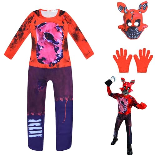 QJIRZB FNAF Cosplay-Kostüm, Bonnie der Hase Chica das Huhn, Foxy der Pirat, Piazzaria, Cosplay-Overall mit gruseliger Maske, Monster, Karneval, Party, Verkleidung (Typ -9, 160) von QJIRZB