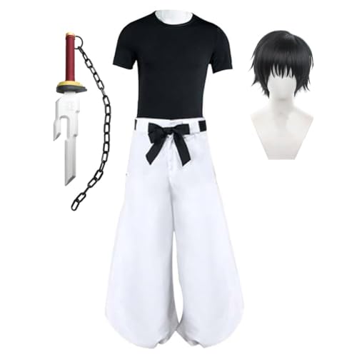QJIRZB JJK Fushiguro Toji Cosplay Kostüm Anime Fushiguro Toji Cosplay Halloween Weihnachten Uniformen Komplettes Set (Cosplay + Rote Requisite + Perücke, L) von QJIRZB