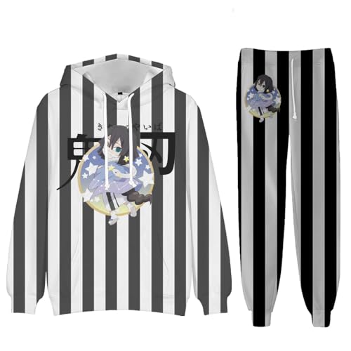 QJIRZB Kochou Shinobu Anime Hoodie und Hose, Rengoku Kyoujurou/Tokitou Muichirou Kapuzen-Sweatshirt, Langarm-Kapuzenpullover, Manga-Geschenke (Iguro Obanai, XXL) von QJIRZB