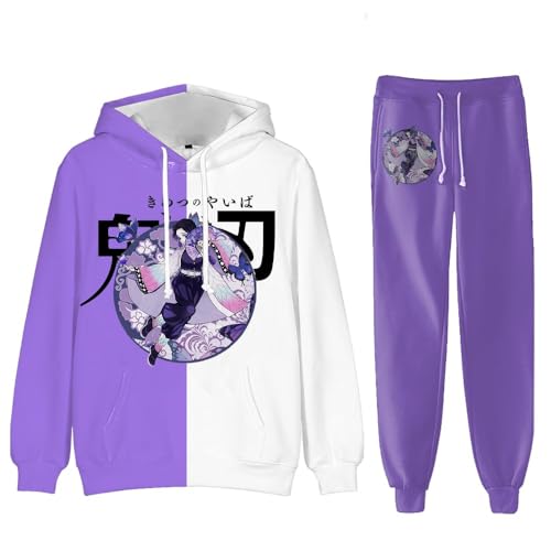 QJIRZB Kochou Shinobu Anime Hoodie und Hose, Rengoku Kyoujurou/Tokitou Muichirou Kapuzen-Sweatshirt, Langarm-Kapuzenpullover, Manga-Geschenke (Kochou Shinobu, XXS) von QJIRZB