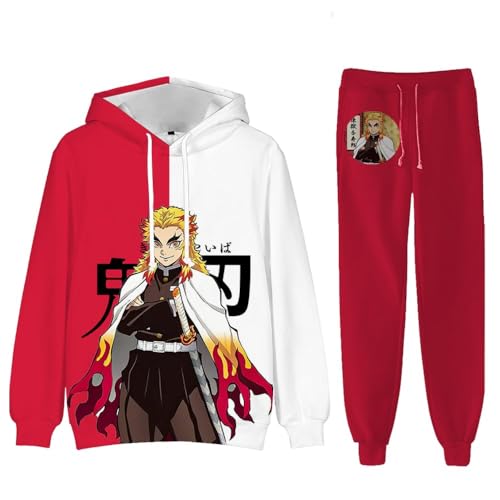 QJIRZB Kochou Shinobu Anime Hoodie und Hose, Rengoku Kyoujurou/Tokitou Muichirou Kapuzen-Sweatshirt, Langarm-Kapuzenpullover, Manga-Geschenke (Rengoku Kyoujurou, XL) von QJIRZB