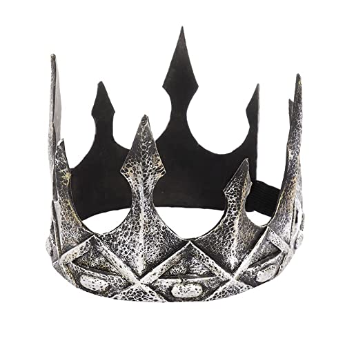 QJIRZB Königskronen für Erwachsene, mittelalterliche Königin Krone für Männer und Frauen, Halloween, Mottoparty, Requisiten, Cosplay-Zubehör (Silber, 6 1/8) von QJIRZB