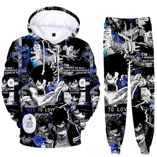 QJIRZB MHA Midoriya Izuku/Toga Himiko, Sweatshirt mit Hose, Sweatshirt, Sporthose, Cartoon-Hoodie-Anzug-Set (Dabi, Größe 4XL) von QJIRZB