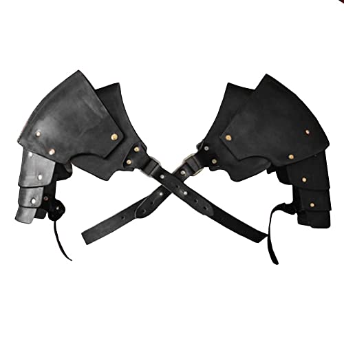QJIRZB Mittelalterliche Retro-Schulterpanzer, PU-Leder, Steampunk-Schulterpanzer, verstellbar, Wikingerritter, Schulterpanzer, Cosplay-Kostüm, Zubehör, Bronze (schwarz) von QJIRZB