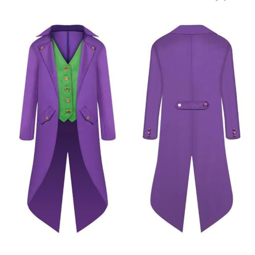 QJIRZB Mittelalterlicher Vintage-Steampunk-Stil, langer Mantel, Tailsuit-Kostüm für Party, Bühnenauftritte, Halloween, Cosplay, Kostümjacke (Lila, XXL) von QJIRZB