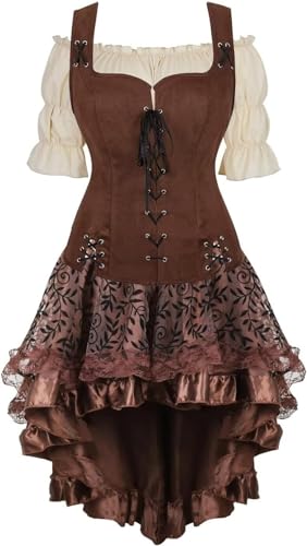 QJIRZB Mittelalterliches Damenkleid-Set, Renaissance, Steampunk, Piratenweste, Wikinger-Kostüm, Mieder, Schnürweste, Cosplay, Coffee65057056khaki, Größe 3XL QJIRZB Mittelalterliches Damenkleid-Set, Renaissance, Steampunk, Piratenweste, Wikinger-Kostüm, Mieder, Schnürweste, Cosplay, Coffee65057056khaki, Größe 3XL von QJIRZB