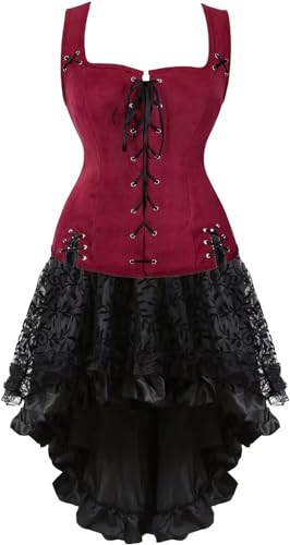 QJIRZB Mittelalterliches Damenkleid-Set, Renaissance, Steampunk, Piratenweste, Wikinger-Kostüm, Mieder, Schnürweste, Cosplay, Weinrot, 6505 Weiß, Größe S QJIRZB Mittelalterliches Damenkleid-Set, Renaissance, Steampunk, Piratenweste, Wikinger-Kostüm, Mieder, Schnürweste, Cosplay, Weinrot, 6505 Weiß, Größe S von QJIRZB