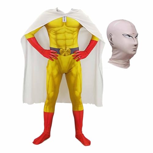 QJIRZB One Punch Man Cosplay-Kostüm mit Kopfbedeckung, Saitama, Anime, Cosplay-Outfit für Halloween, Weihnachtsfeier (Typ 1, 170 cm) von QJIRZB