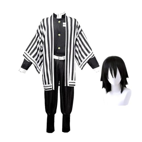 QJIRZB Tsuyuri Kanao Cosplay Kostüm Agatsuma Zen'itsu/Rengoku Kyoujurou/Kamado Tanjiro Anime Cosplay Outfit für Halloween Weihnachten Party (Iguro Obanai Cosplay+Perücke, S) von QJIRZB