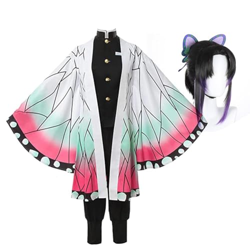 QJIRZB Tsuyuri Kanao Cosplay Kostüm Agatsuma Zen'itsu/Rengoku Kyoujurou/Kamado Tanjiro Anime Cosplay Outfit für Halloween Weihnachten Party (Kochou Shinobu Cosplay+Perücke, L) von QJIRZB