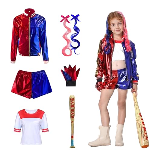 QJWBZ Cosplay KostüMe FüR Kinder MäDchen: Kinder KostüM Halloween Karneval Cosplay Enthalten Jacke T-Shirt Shorts Handschuh BaseballschläGer Outfit (130) von QJWBZ