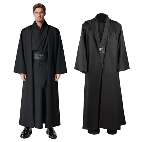 QJWBZ Jedi KostüM Herren Erwachsene Cosplay：Jedi Robe Herren Set - Schwarz Jedi Outfit FüR Halloween Karneval Cosplay Mit Kapuzenmantel Jedi Tunika Umhang Gürtel (XL) von QJWBZ