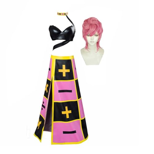 QKNTKF Anime JJBA Trish Una Cosplay Kostüm Outfits Anzüge mit Perücke Komplettes Set Dress Up Uniform für Halloween Karneval Party (Kostüm + Perücke, L) von QKNTKF