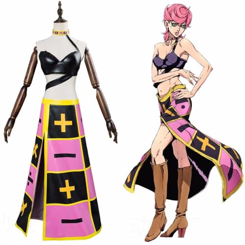QKNTKF Anime JJBA Trish Una Cosplay Kostüm Outfits Anzüge mit Perücke Komplettes Set von Dress Up Uniform für Halloween Karneval Party (Kostüm, L) von QKNTKF