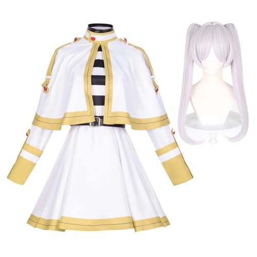 QKNTKF Frieren Cosplay Kostüm mit Perücke, Anime Frieren: Beyond Journey's End Komplettes Set Cosplay Outfits Anzug, Fern Cosplay Uniform mit Zubehör für Fans (Frieren + Perücke, XXL) von QKNTKF