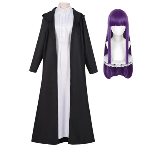 QKNTKF Frieren Cosplay Kostüm mit Perücke, Anime Frieren:Beyond Journey's End Komplettes Set Cosplay-Outfits, Cosplay-Uniform mit Zubehör für Fans (Farn + Perücke von QKNTKF