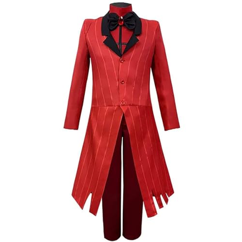 QKNTKF Hazbin Hotel Cosplay Kostüm Engel Dust/Alastor/Blitzo Anzug Uniform Jacke Top Hosen Outfits Verkleidung Anime Rolle Komplettes Set für Halloween, Karneval, Anime-Ausstellung (Alastor Red, L) von QKNTKF