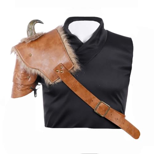 QKNTKF Herren Mittelalter Kostüm Schulterpanzer Retro Steampunk Leder Körper Brust Rüstung Schulter Rüstung Brustschutz Halloween Krieger Rüstung Cosplay Kostüm Requisiten (Braun B, Rechts) von QKNTKF