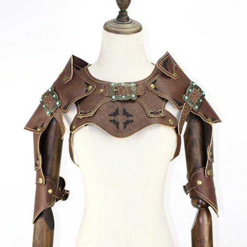 QKNTKF Herren Mittelalter Kostüm Schulterpanzer Retro Steampunk Leder Körper Brust Rüstung Schulter Rüstung Brustschutz Halloween Krieger Rüstung Cosplay Kostüm Requisiten (Braun C, 1 Set) von QKNTKF