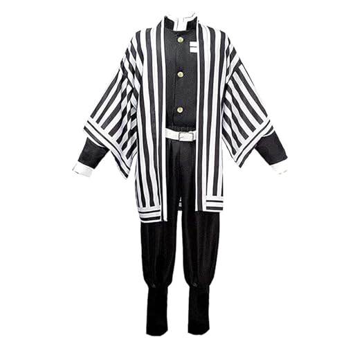QKNTKF Iguro Obanai Cosplay-Kostüm, Outfit, Anime, Cosplay, Herren, Umhang, Jacke, Rolle, Cosplay, komplettes Set, Verkleidung für Halloween, Karneval, Party (Agatsuma Zenitsu, Größe 3XL) von QKNTKF