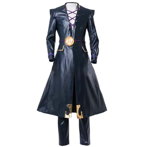 QKNTKF JJBA Leone Abbacchio Cosplay-Kostüm mit Perücke, Anime-Cosplay-Outfits, schwarzer Mantel, Hose und Zubehör, komplettes Set von Halloween-Party (Outfits, XXL) von QKNTKF