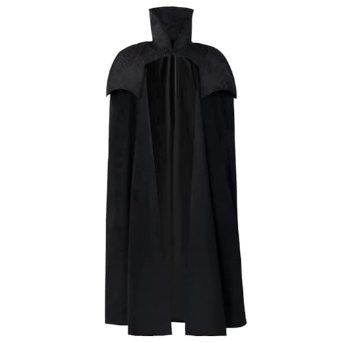 QKNTKF Mittelalterlicher Vampirumhang, langer schwarzer Umhang, Vampir, Jacquard, Stehkragen, Umhang, Halloween-Party-Outfit für Damen und Herren (Schwarz, XXL) von QKNTKF