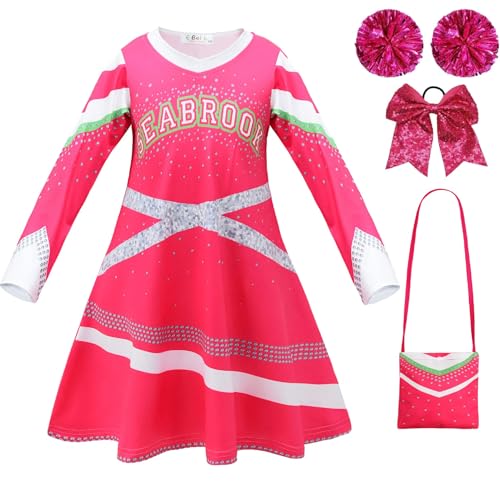 QKNTKF Zombies 3 Kostüm, Zombie-Cheerleader-Kostüm für Kinder, Addison Alien Cosplay Kleid für Mädchen, Zombie Cheerleader-Kostüm Schule 3 für Halloween-Party (A,120) von QKNTKF