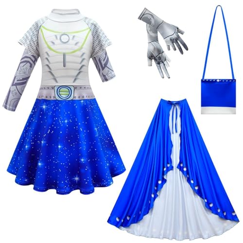 QKNTKF Zombies 3 Kostüm, Zombie-Cheerleader-Kostüm für Kinder, Addison Alien Cosplay Kleid für Mädchen, Zombie-Cheerleader-Kostüm Schule 3 für Halloween-Party (D, 110) von QKNTKF