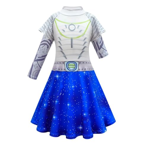 QKNTKF Zombies 3 Kostüm, Zombies Cheerleader Kostüm für Kinder, Addison Alien Cosplay Kleid für Mädchen, Cheerleader-Outfit, Zombie-Schule 3, Cosplay-Kostüm für Halloween-Party (C,150) von QKNTKF